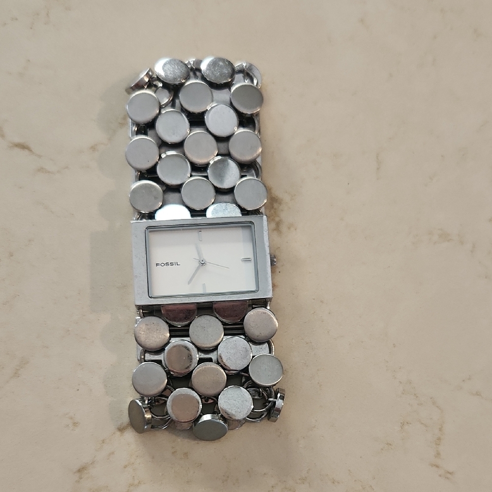 Fossil Silver Rectangular Watch With Circular Lin… - image 2